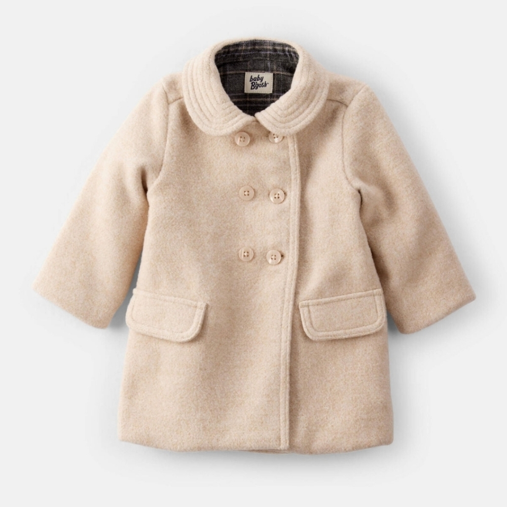 Baby Boden Beige Double-Breasted Wool-Blend Coat
